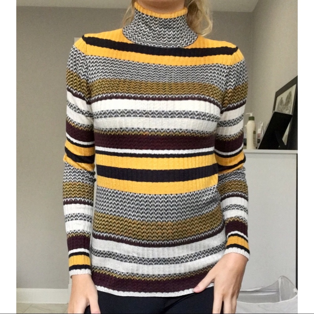 Yellow striped turtleneck sweater